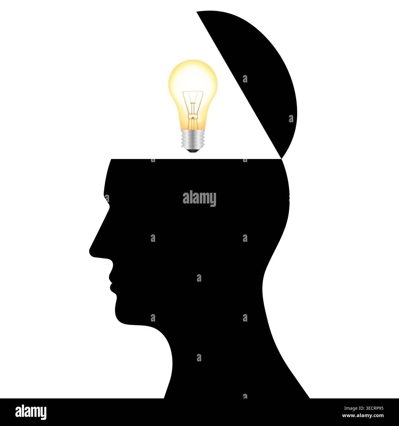Human Head with Lightbulb. Brainstorm, Creativity and Thinking Idea Concept. Vector Illustration. Stock Vector