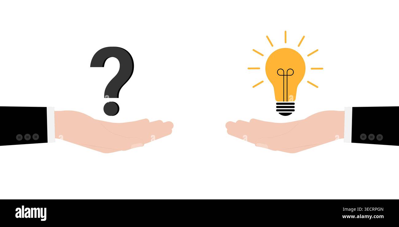 Hand Holding Lightbulb and Question Mark. Question and Answer, Brainstorm or Business Solution Concept. Stock Vector