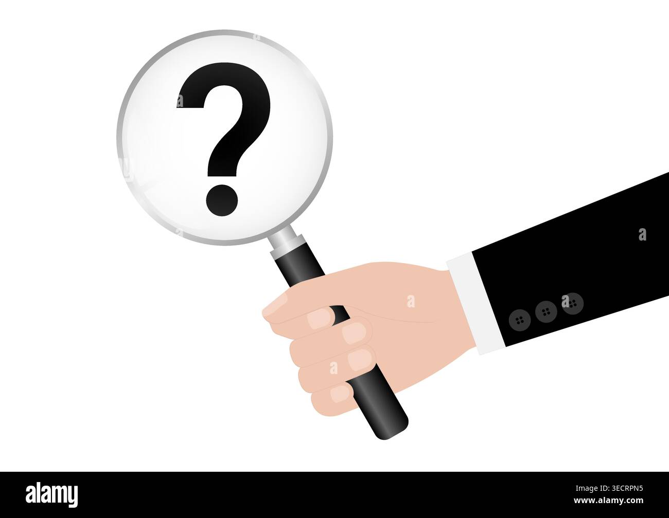 Question Mark with Magnifying Glass. Business Solution Concept. Vector Illustration. Stock Vector