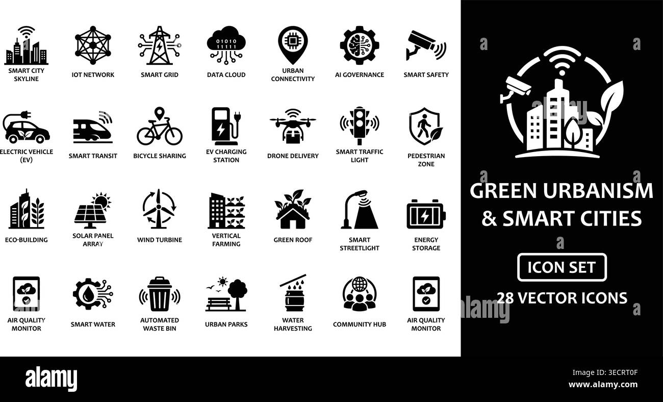 Comprehensive collection of twenty-eight solid glyph icons representing ...