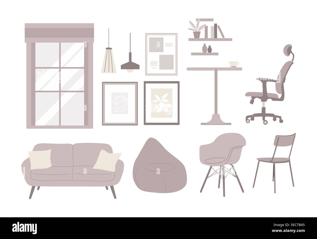 Cozy interior blends modern furniture and decor Stock Vector
