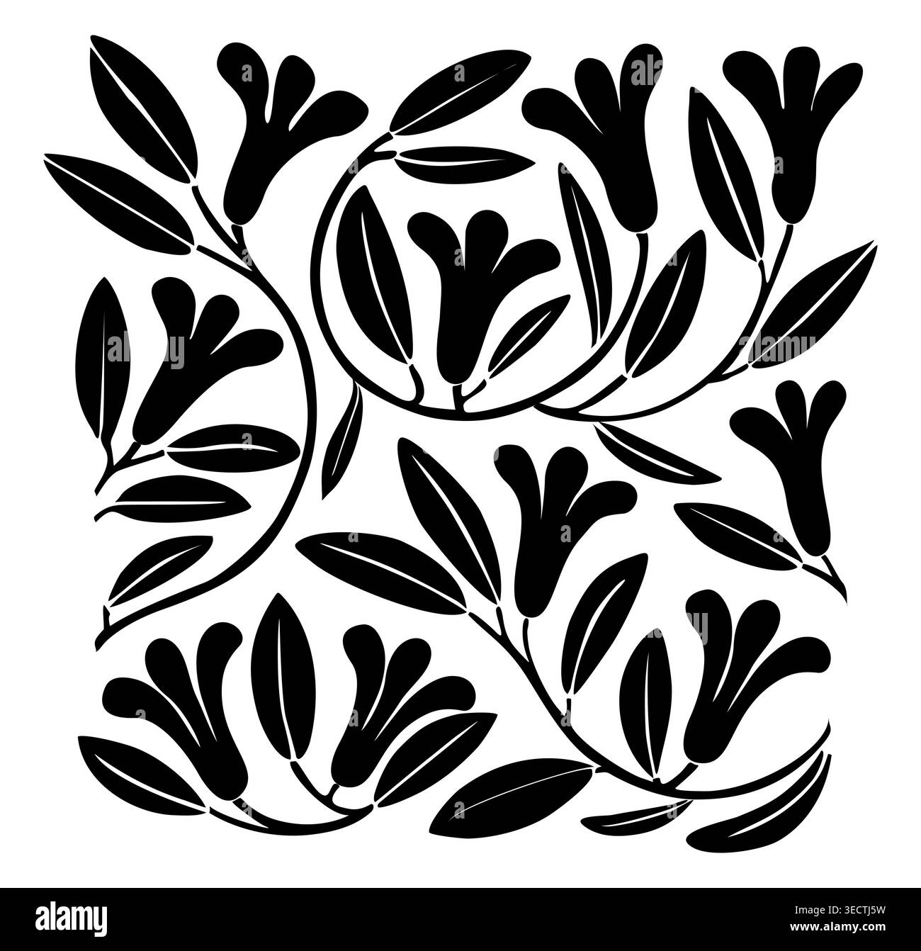 Black floral pattern forms elegant, swirling vines Stock Vector