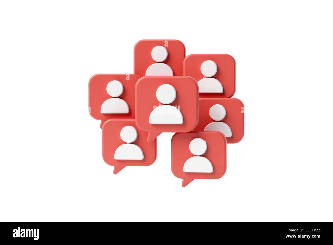 3d rendering of a group of red follower notification icons shaped as ...