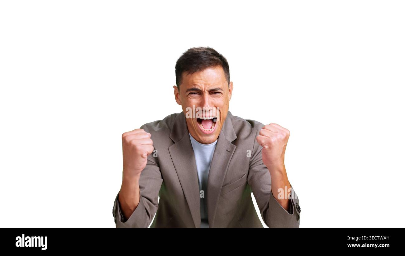 Excited man shouting and celebrating for success Stock Photo