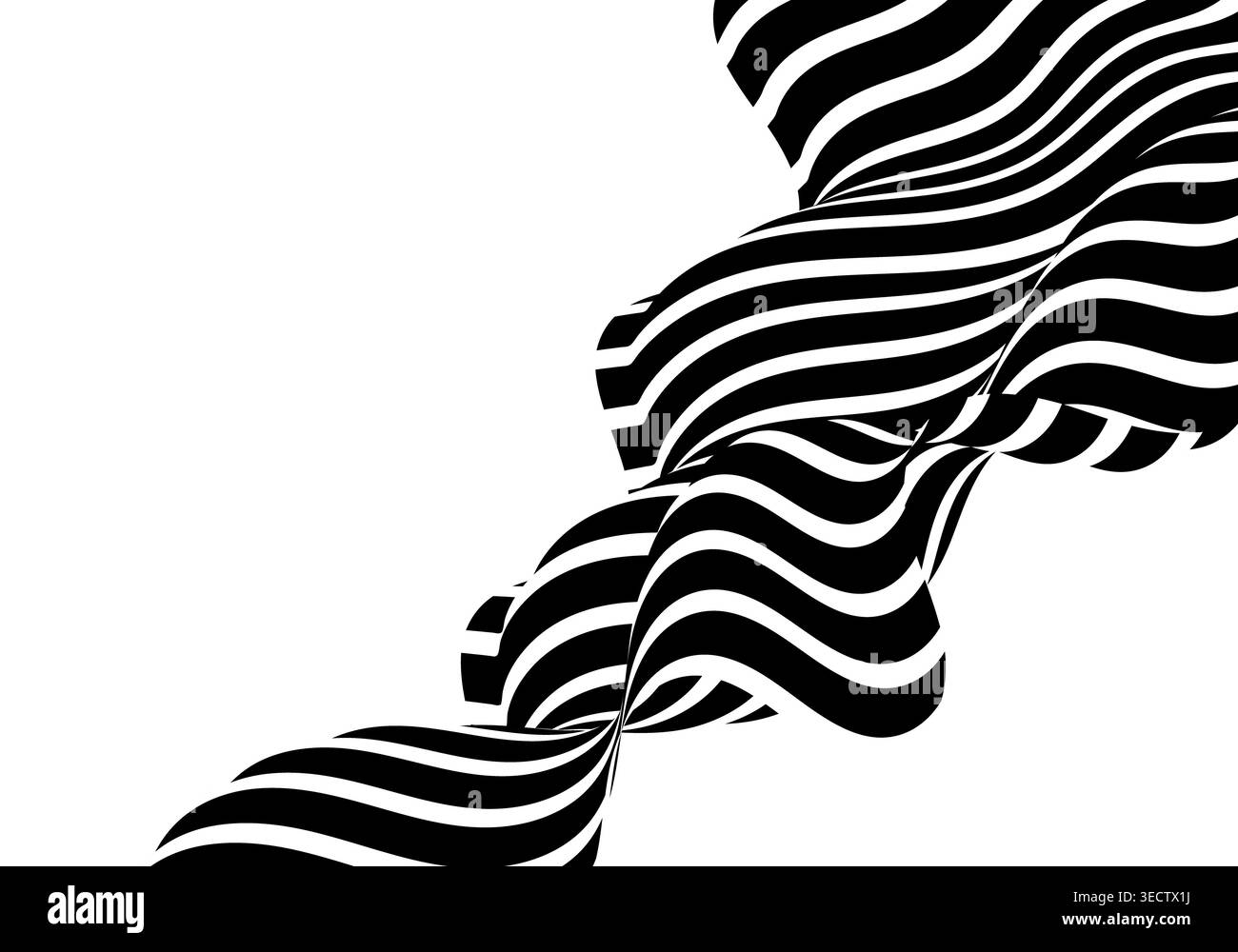 Dynamic linear object in monochrome style: black and white wave with 3d volume effect. Stock Photo
