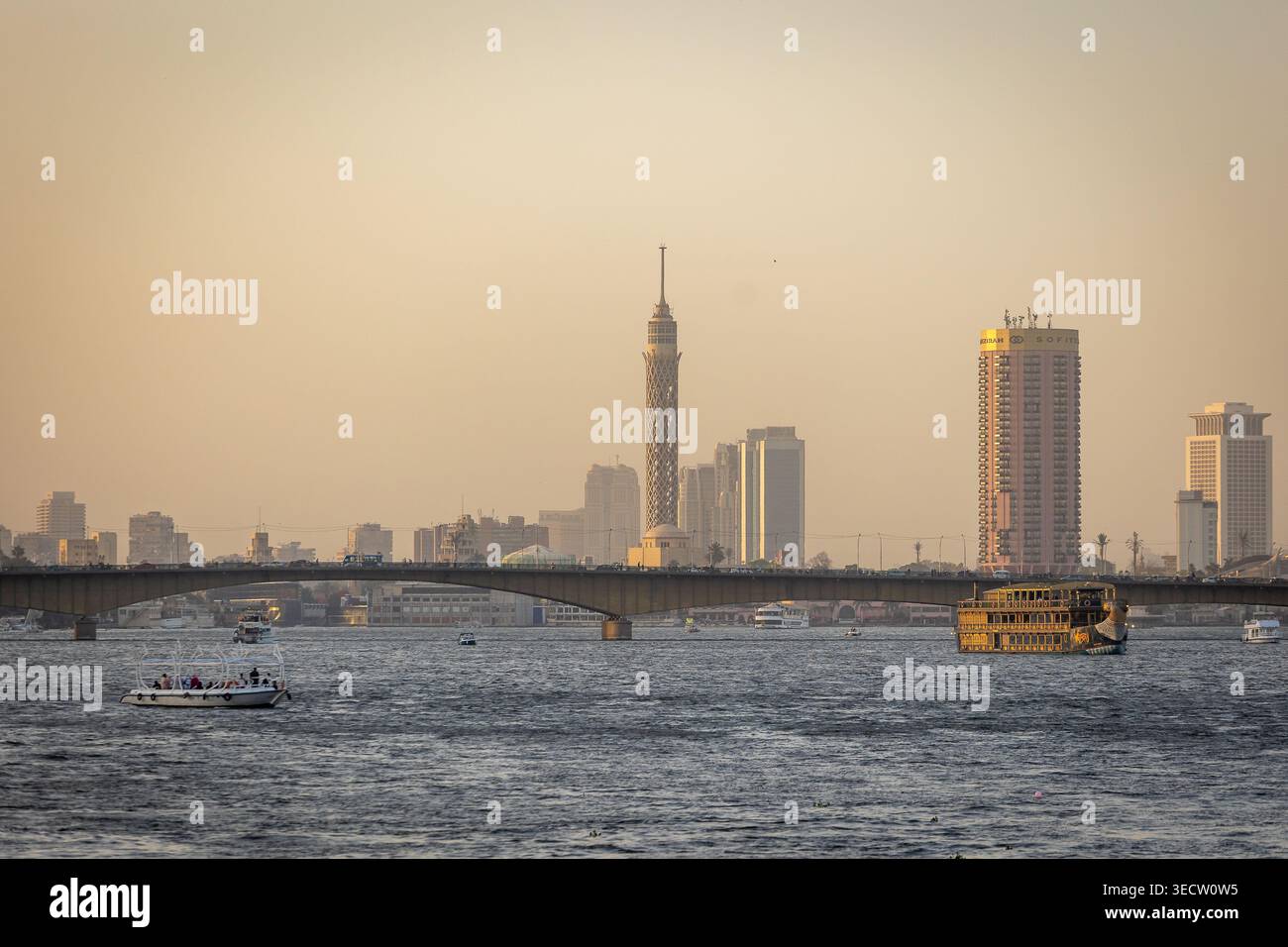 Golden hour view of Cairo's iconic skyline featuring the Cairo Tower ...