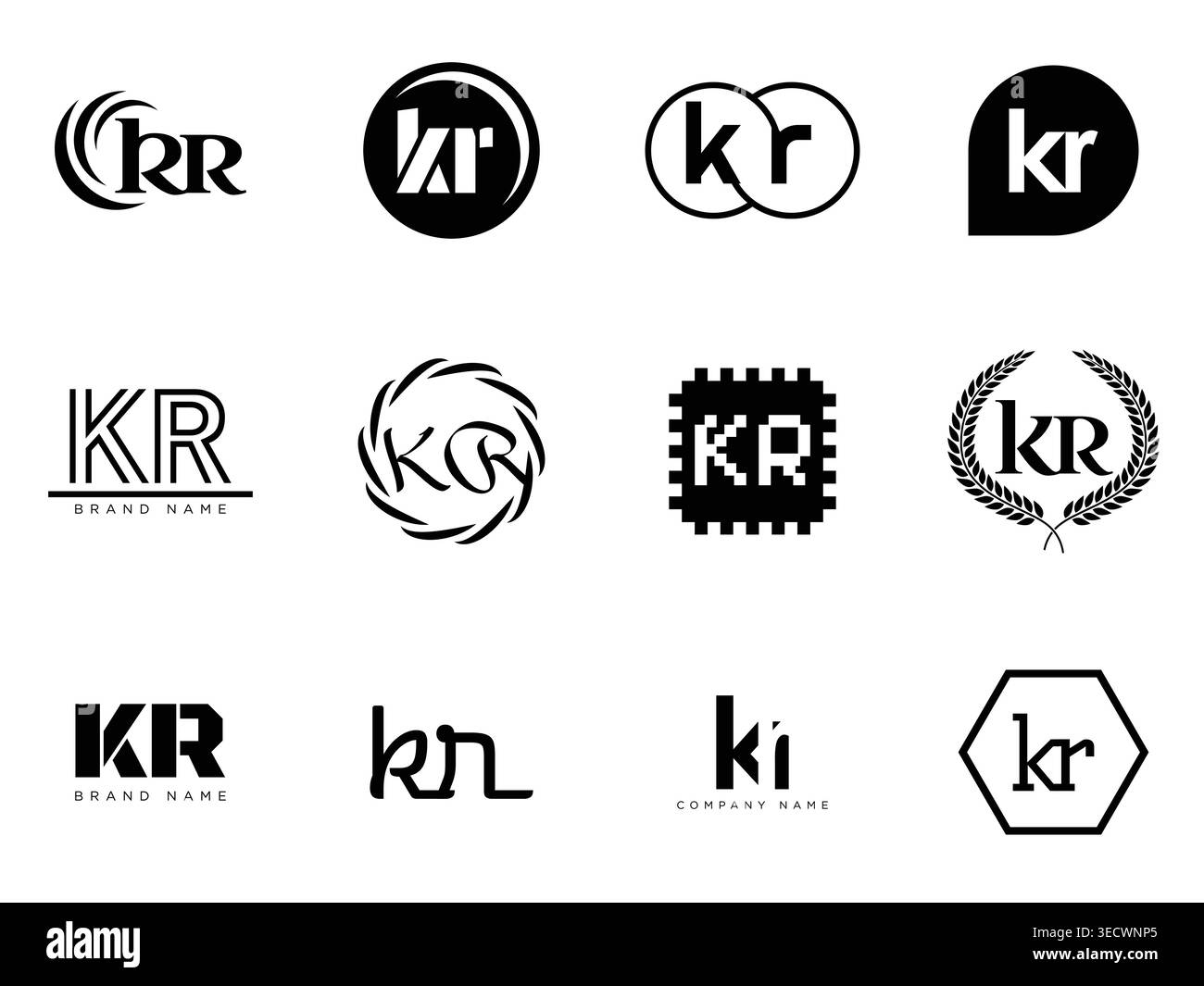 KR logo company template. Letter k and r logotype. Set different ...