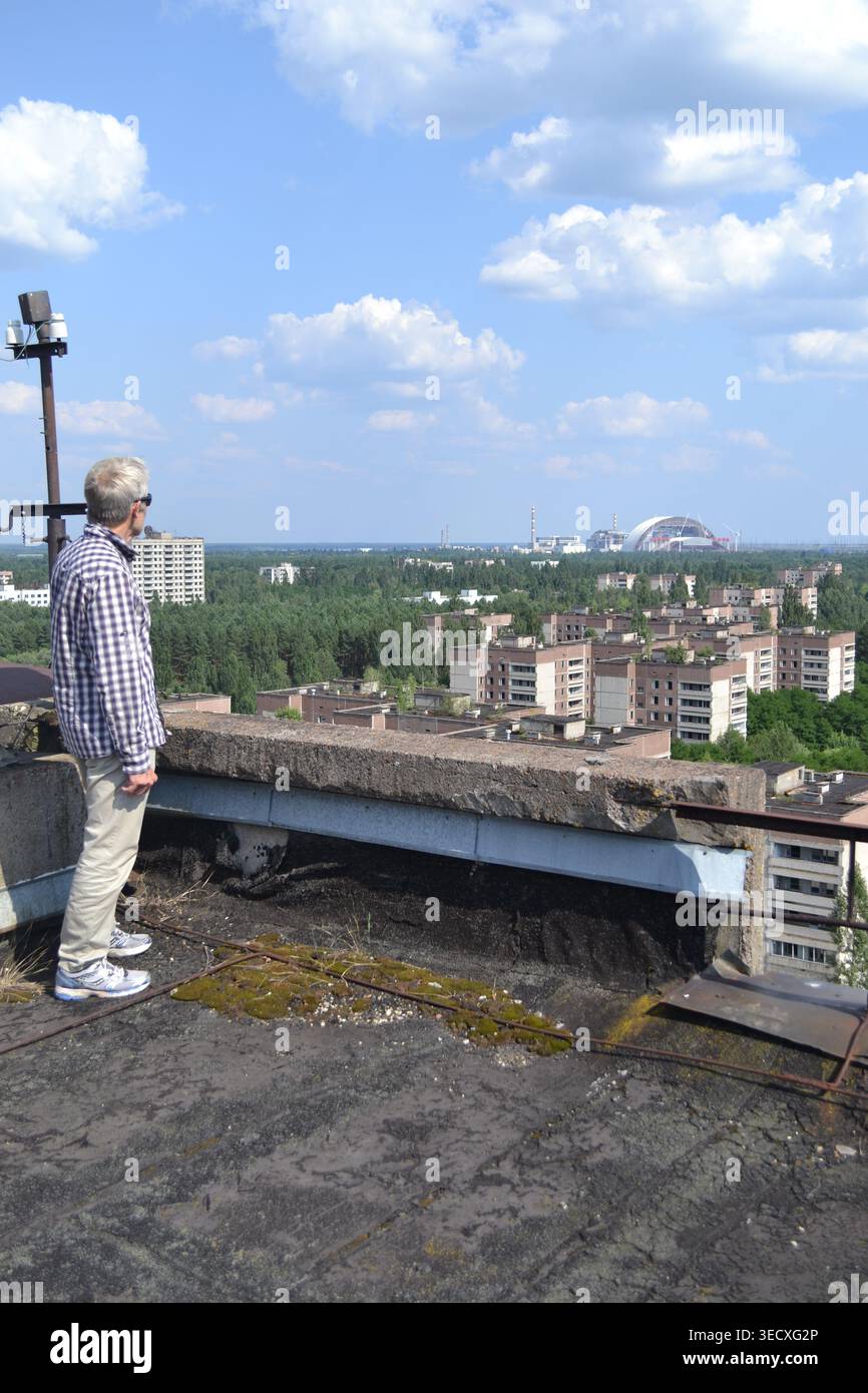 Pripyat Chernobyl Reactor 4 viewed from the rooftop of an apartment ...