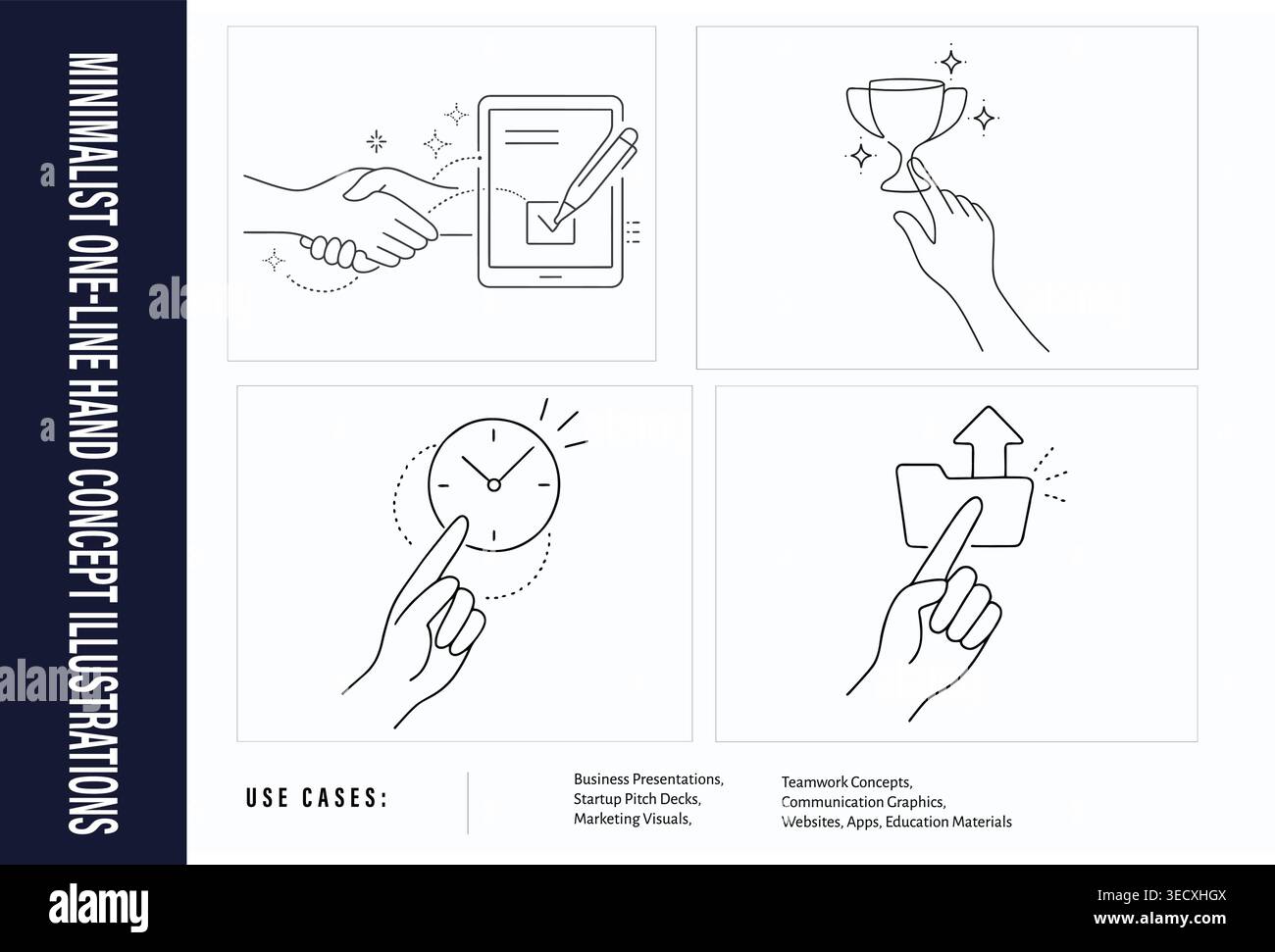 Professional asset pack of linear hand icons for project management and ...