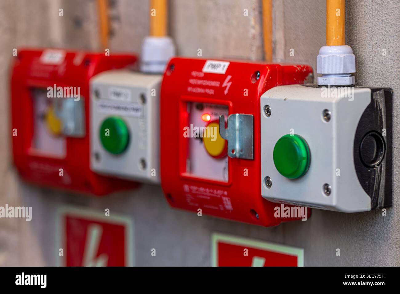 Safety Operating Switch For Instrument Equipment control buttons on the wall. Industrial switches for safe ...
