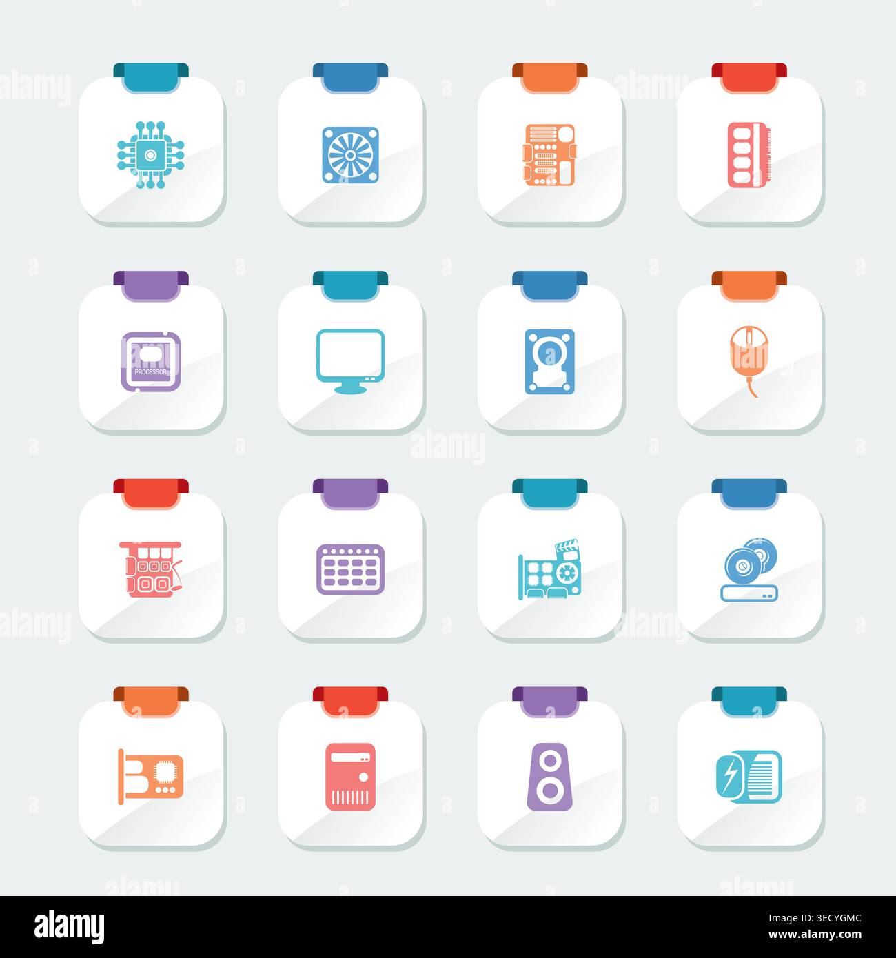 Bright Computer Performance and Equipment Icons - Vector Icon Set Stock Vector