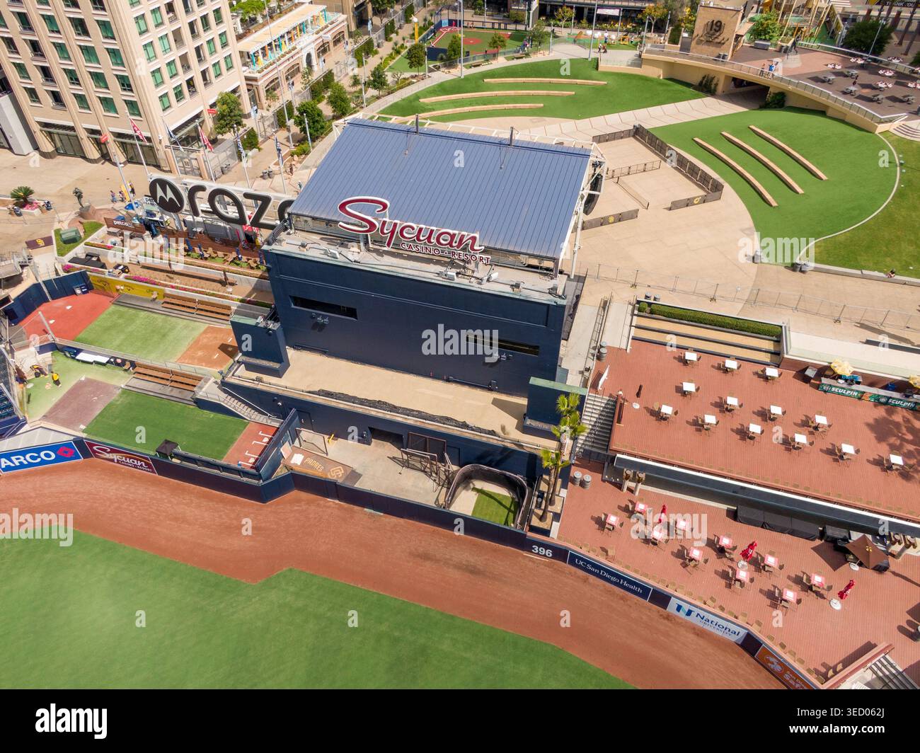 Aerial view of the Sycuan Stage and renovated Gallagher Square at Petco ...