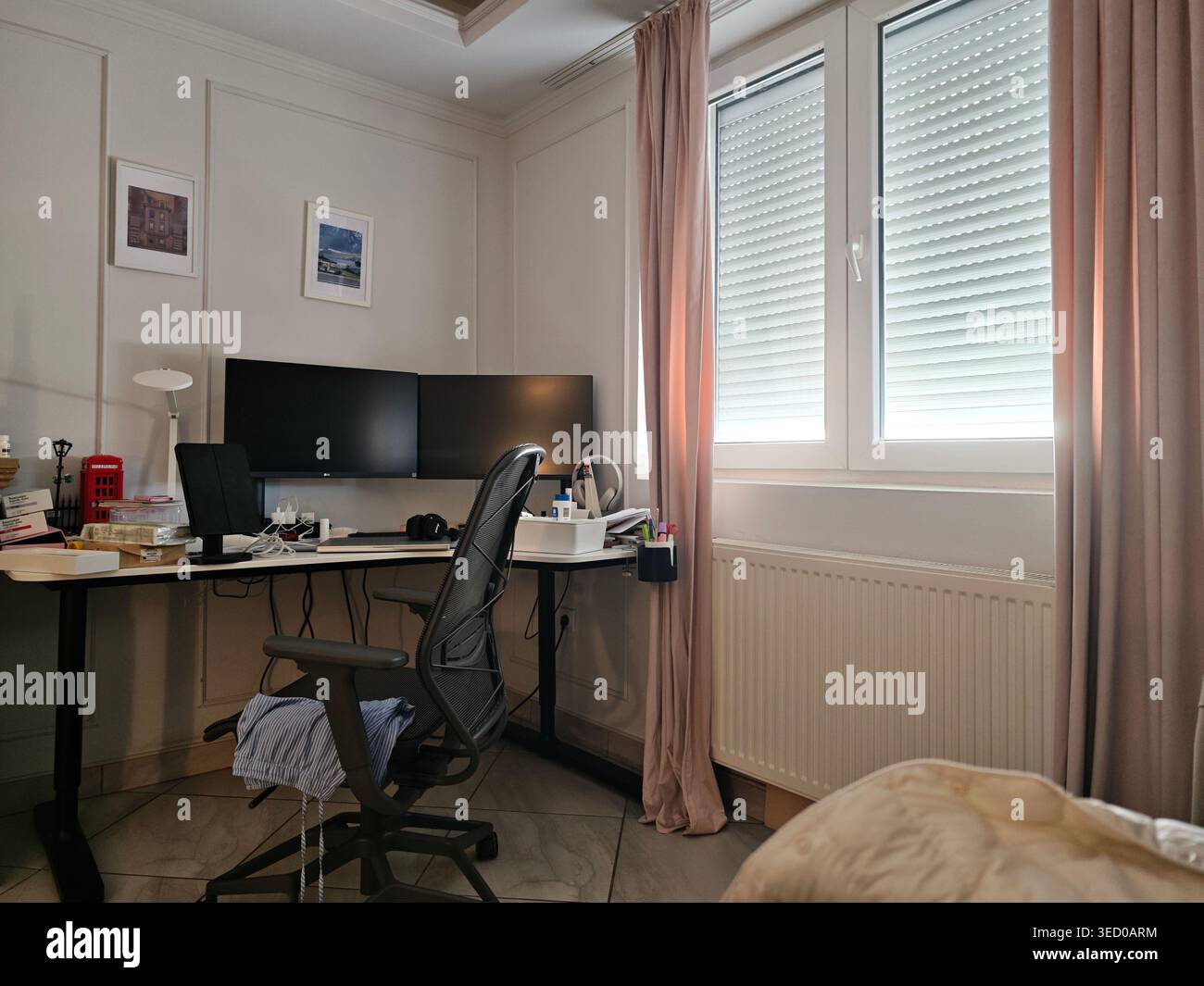 Modern Home Office Workspace Dual Monitors Stock Photo