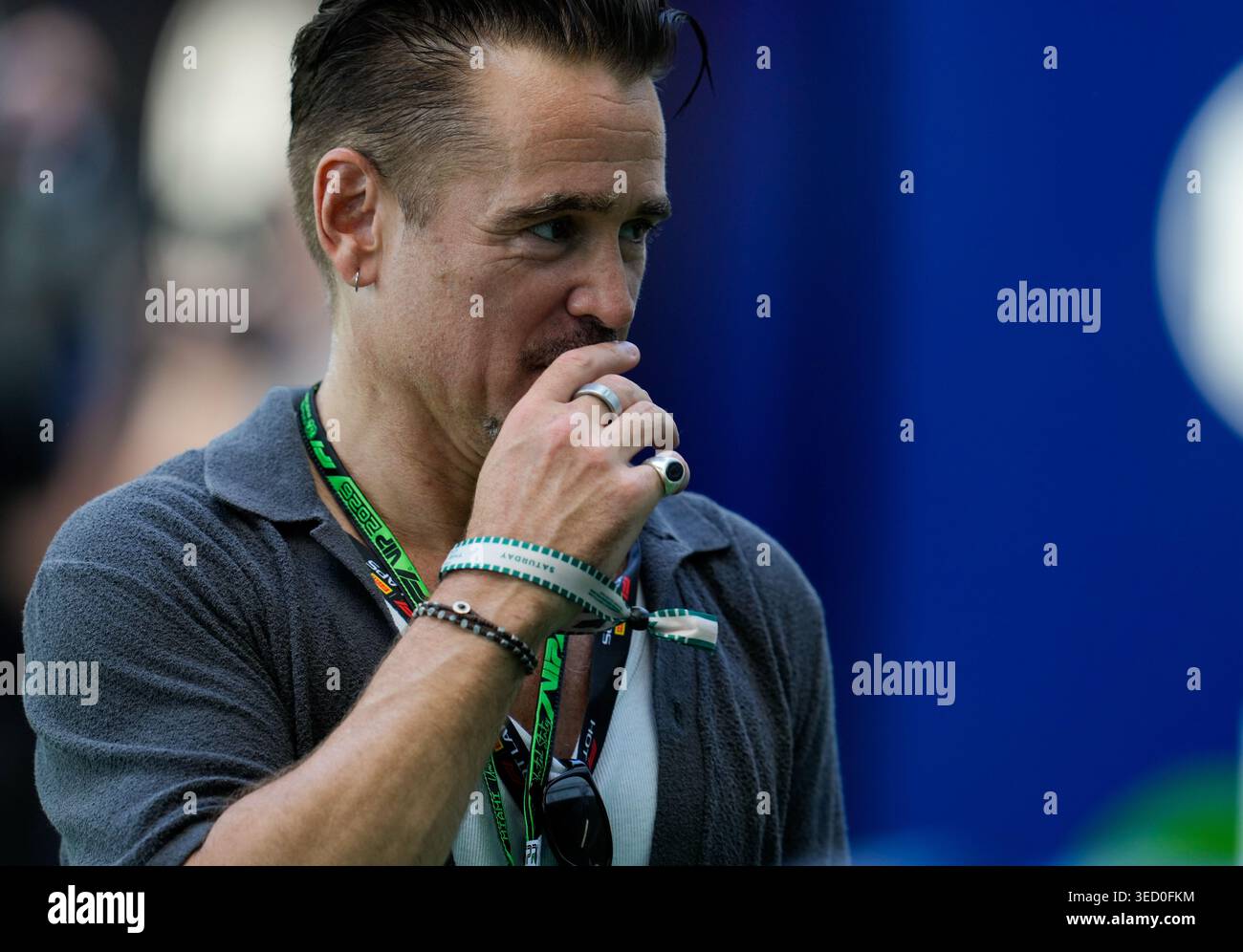 Paddock Actor Actor Colin Farrell is seen in the paddock. USA, Formula 1 World ...