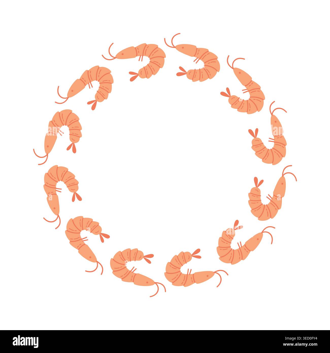 Cute Shrimp Wreath Cartoon Isolated Frame Stock Vector