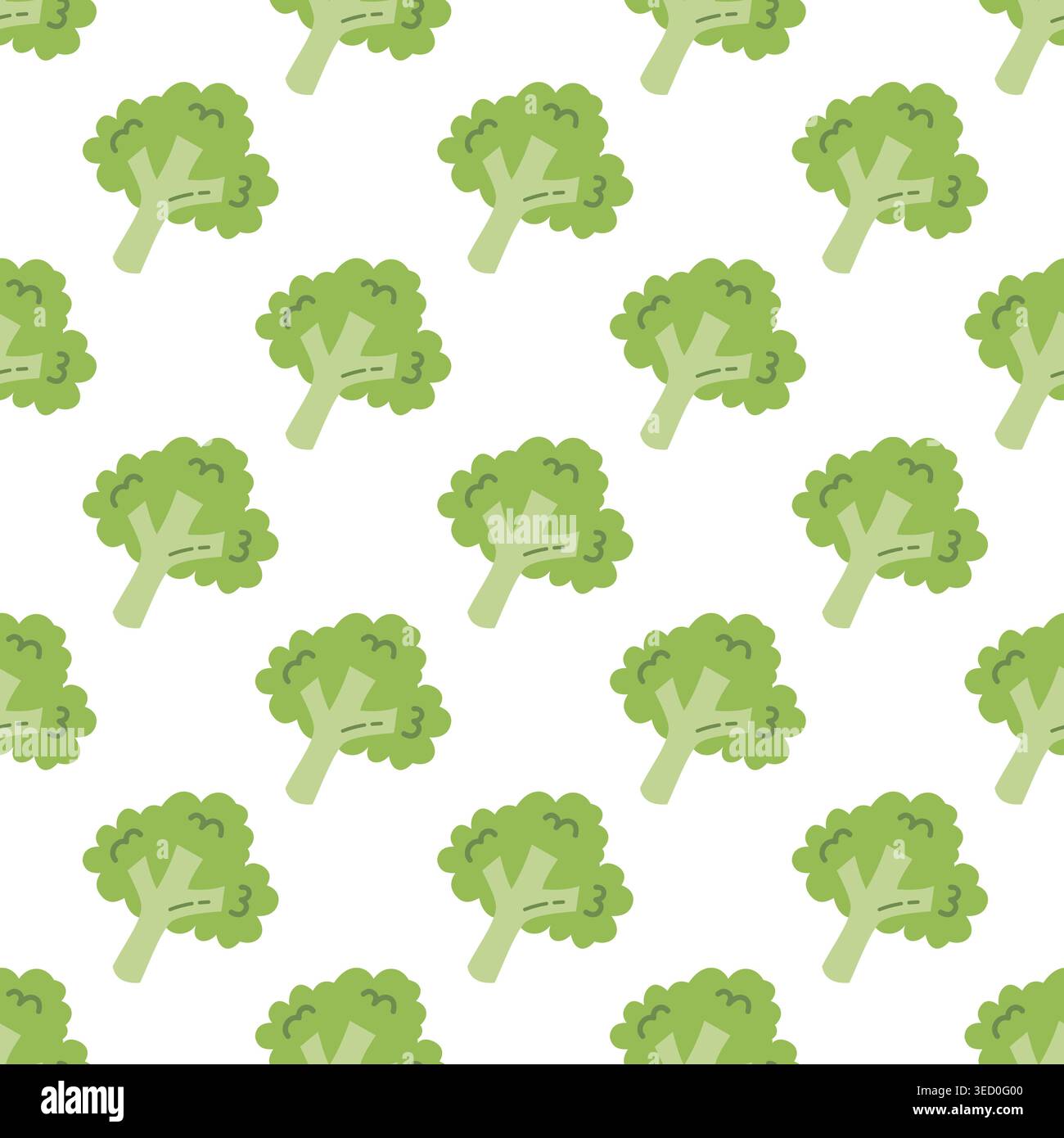 Cute Broccoli Seamless Pattern Isolated on White Background Stock Vector