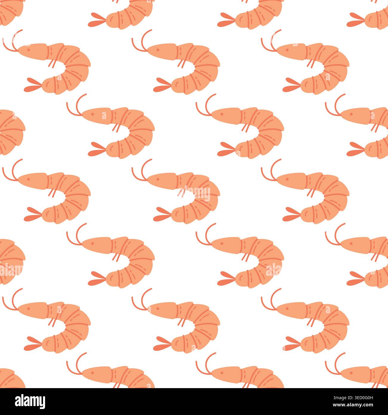 Cute Pink Shrimp Seamless Pattern on White Background Stock Vector