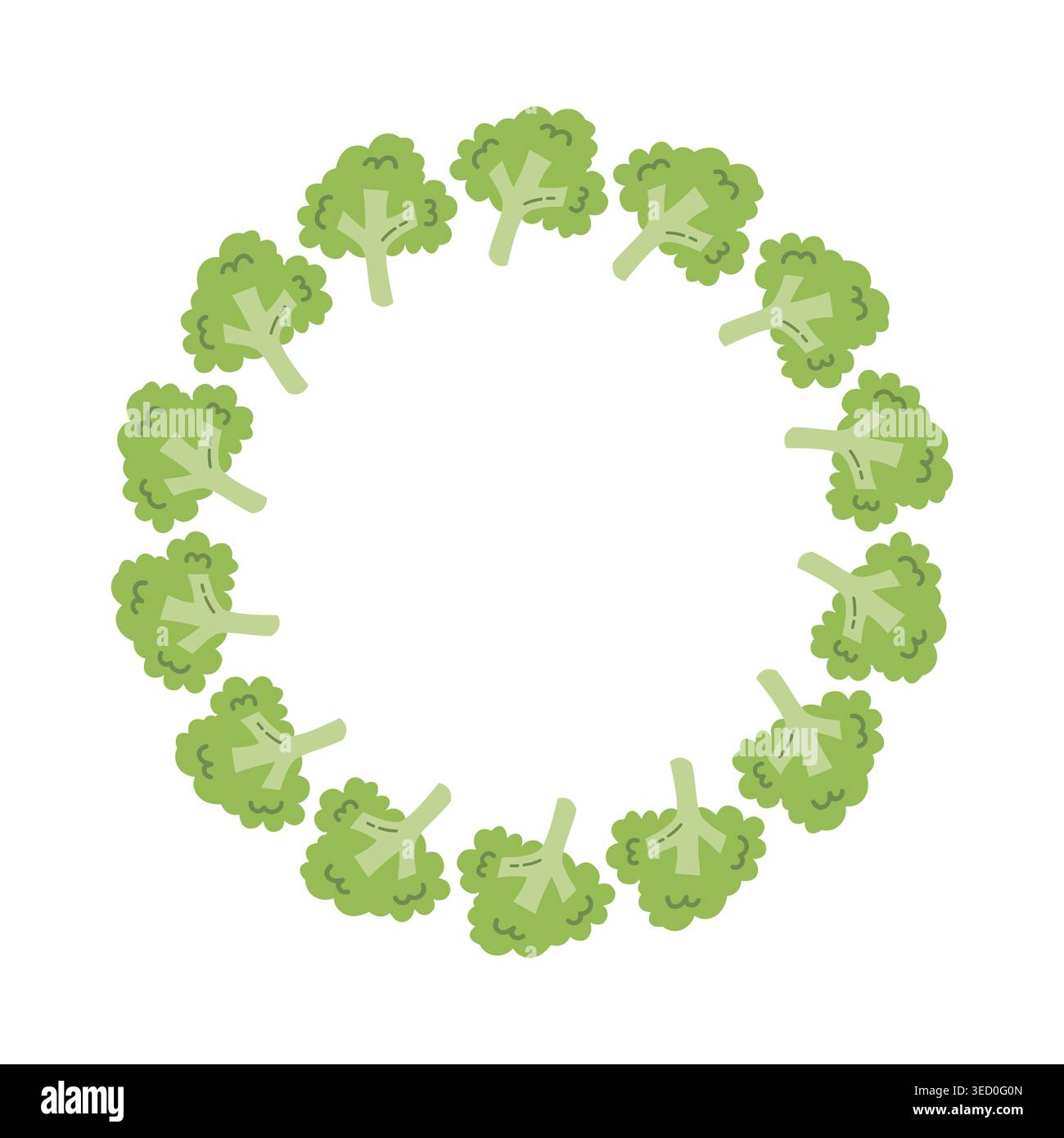 Broccoli Floret Round Frame on Transparent Background Stock Vector