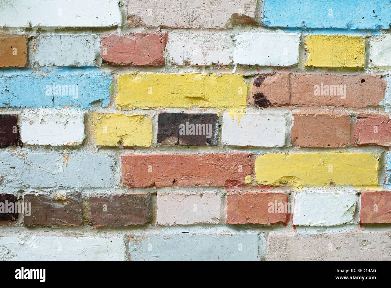 Detailed close up of multicolored brick wall texture and pattern Stock Photo