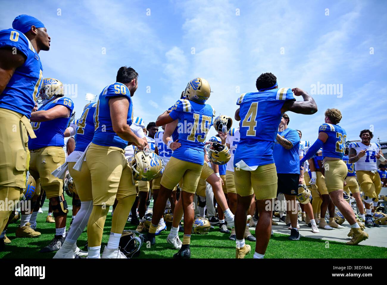 Players of the UCLA blue team celebrate their win after the UCLA Bruins ...