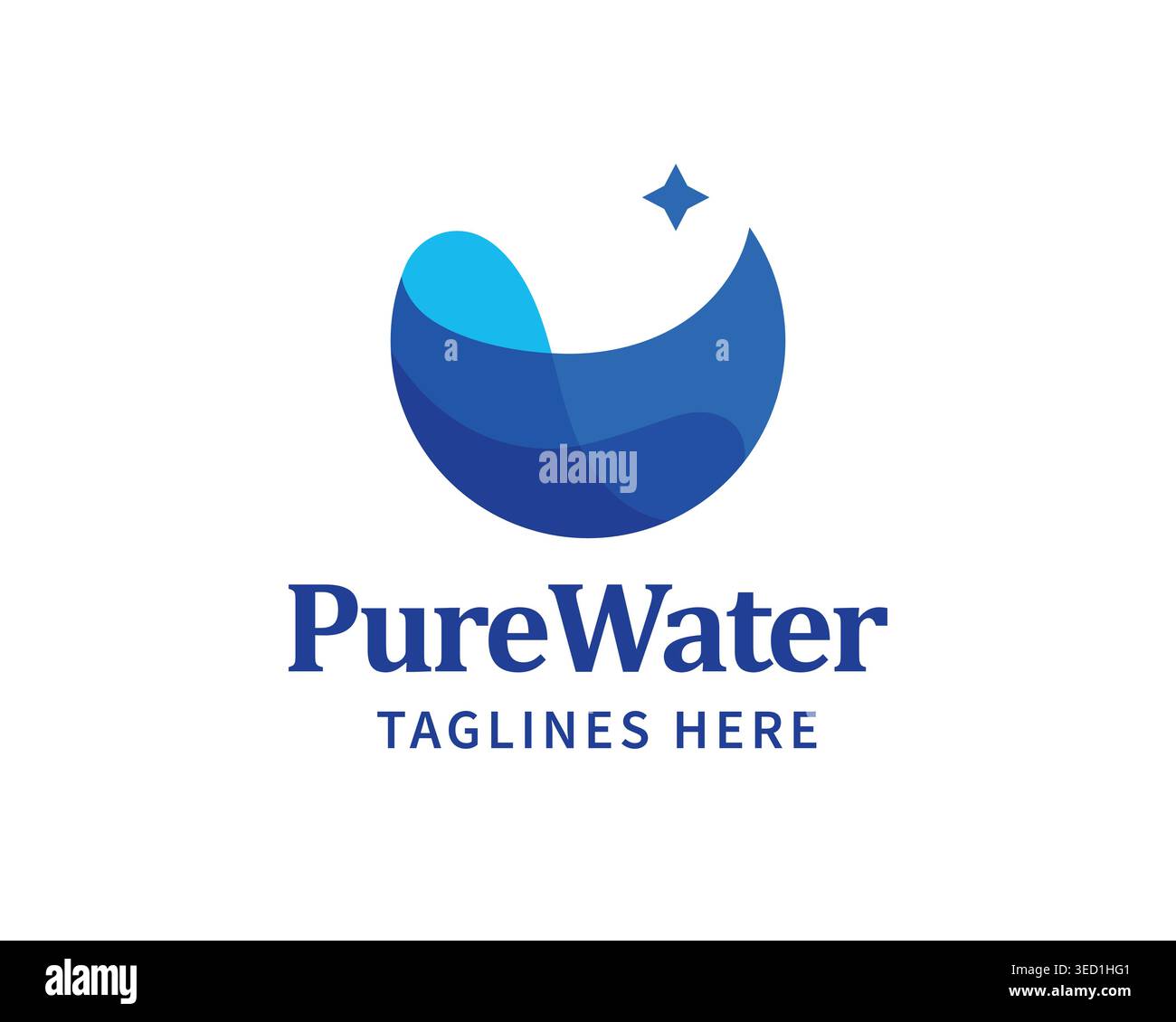Modern abstract design featuring a blue water drop shape with a sparkling star element Stock Vector