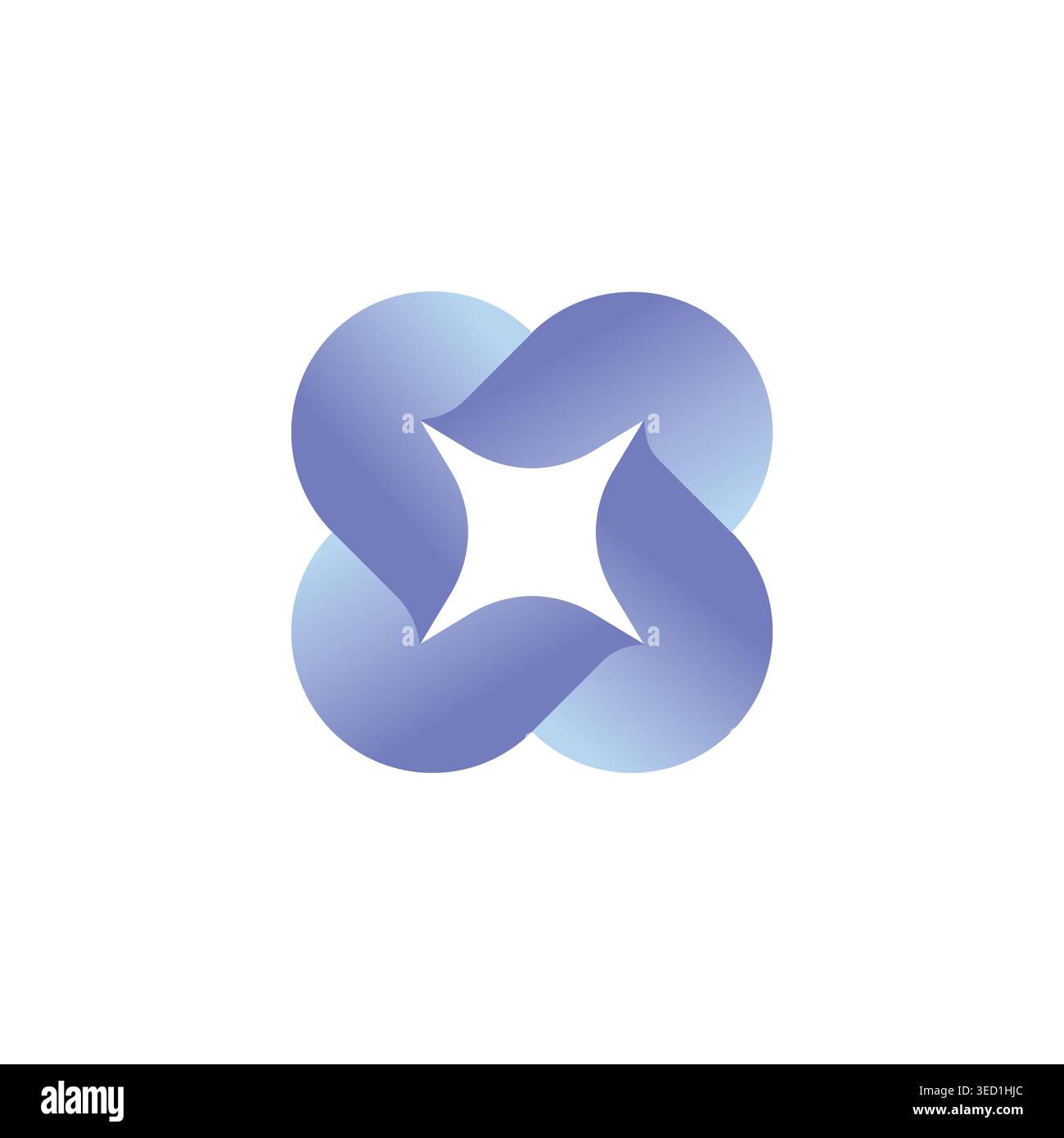 Abstract geometric design with a gradient blue color scheme forming a rounded cross shape and a central star cutout. Stock Vector