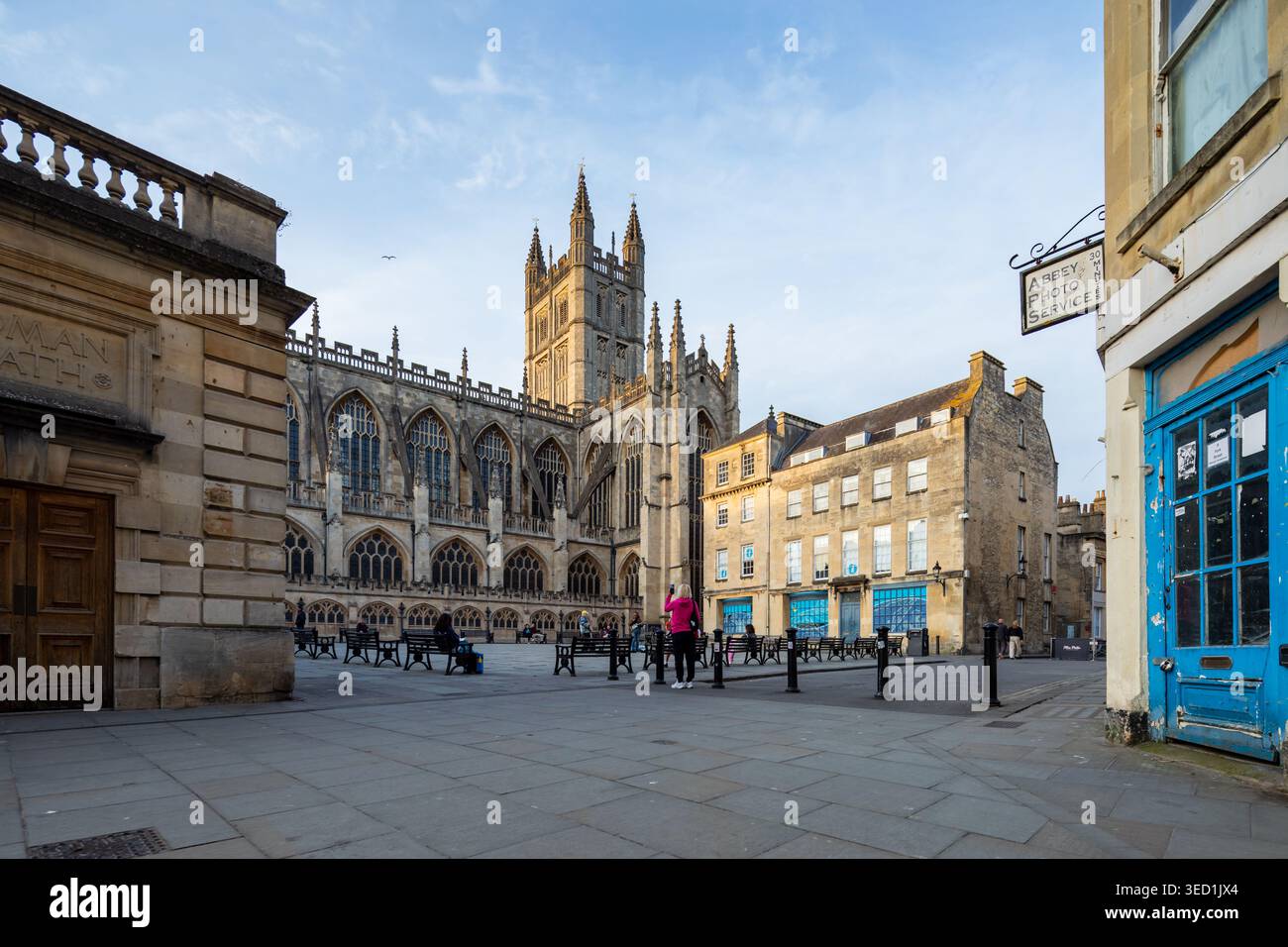 Sunset at Bath Abbey, Bath, Somerset, England. Stock Photo