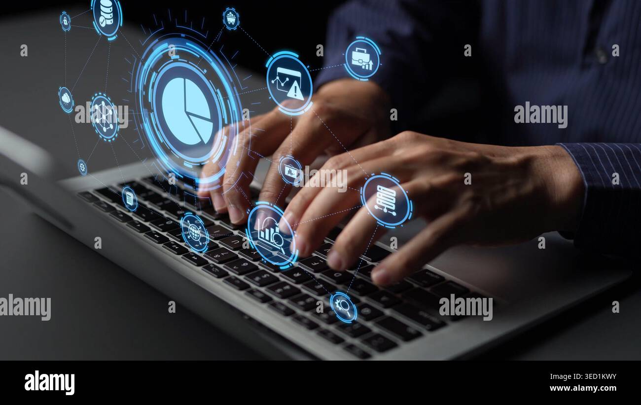 Data analytics and big data strategy for real-time analytics, predictive data modeling, business intelligence analytics, and data-driven decision Stock Photo