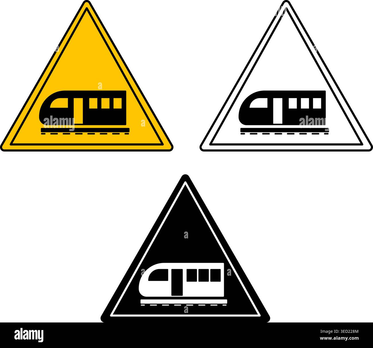 Signs Train. Warning Road Signs. Railway Station. Yellow, Black, and ...