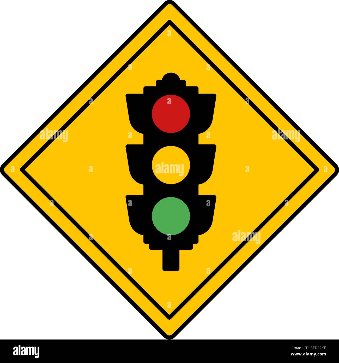 Yellow Sign Traffic Signals Ahead. Warning Diamond Road Sign. Vector Icon Stock Vector