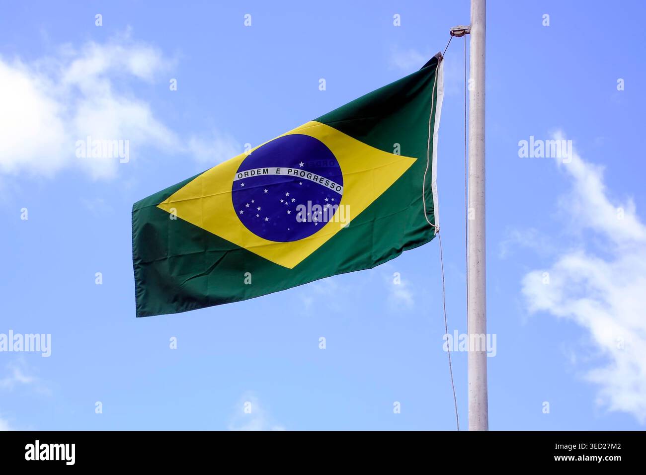 The national flag of Brazil blowing in the wind. Iconic green, yellow ...