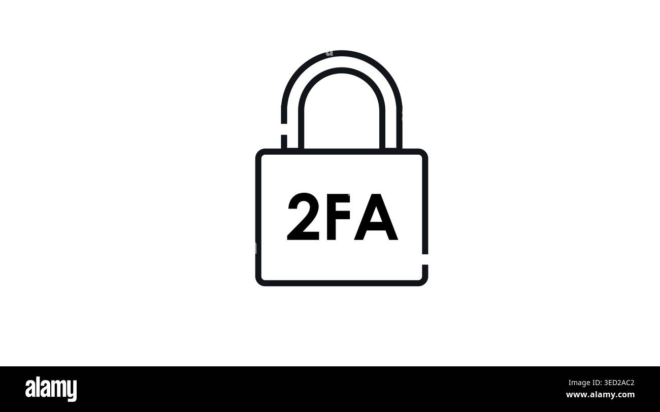 Two-factor authentication 2FA icon: secure padlock with 2FA text, minimalist black line art vector Stock Vector