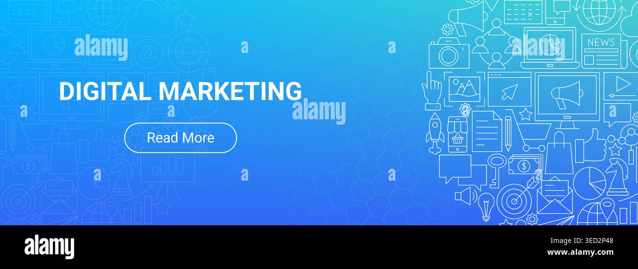 Digital Marketing Line Website Banner Stock Vector