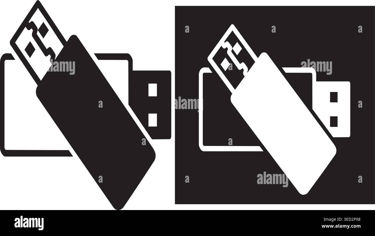 USB Flash Drive Icon Set, Data Storage Device and Transfer Technology Symbol Stock Vector