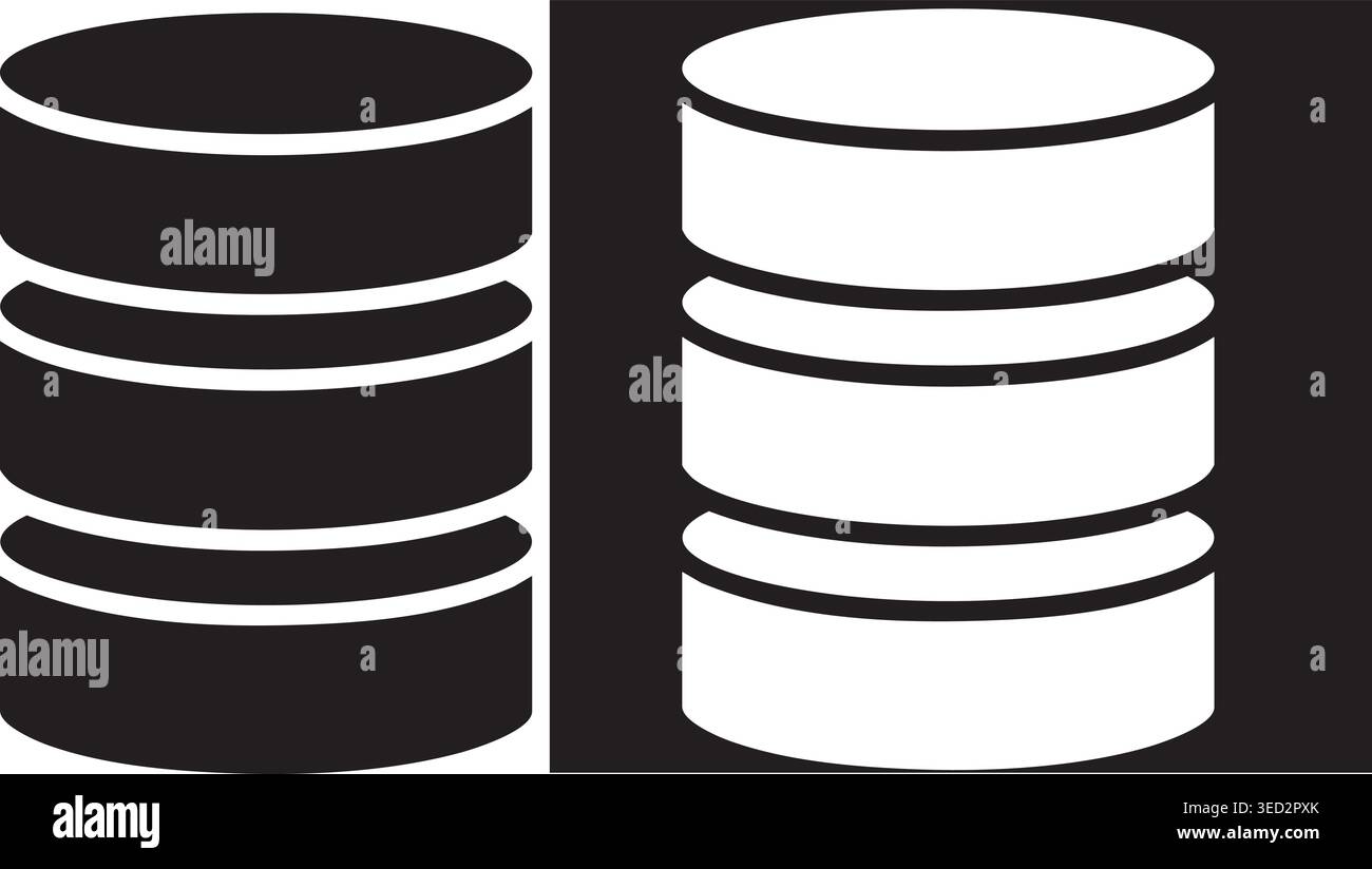 Database Storage Icon Set, Server Data Stack Symbol for Technology and Cloud Computing Stock Vector