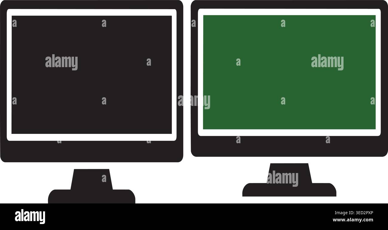 Computer Monitor Icon Set, LCD Screen Display Symbols for Technology and Office Use Stock Vector