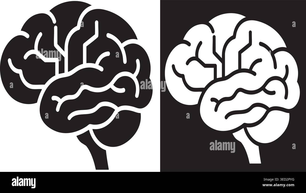 Brain Icon Set, Artificial Intelligence and Human Mind Thinking Concept Symbol Stock Vector