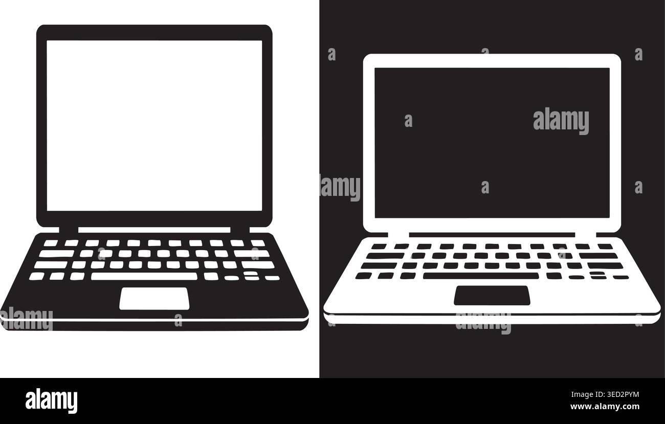 Laptop Computer Icon Set, Modern Notebook Device Symbol for Technology and Work Stock Vector