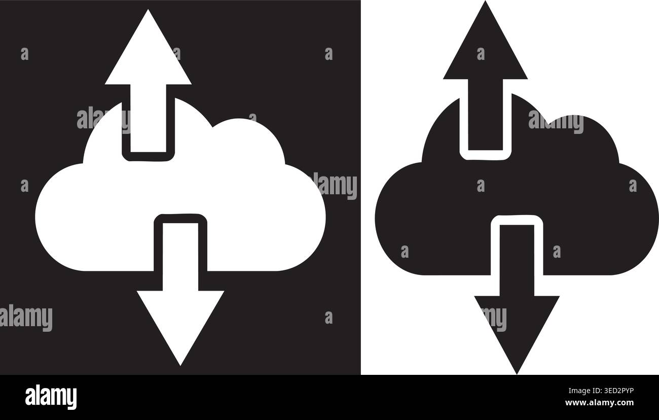 Cloud Upload Download Icon Set, Data Transfer and Cloud Computing Symbol Stock Vector