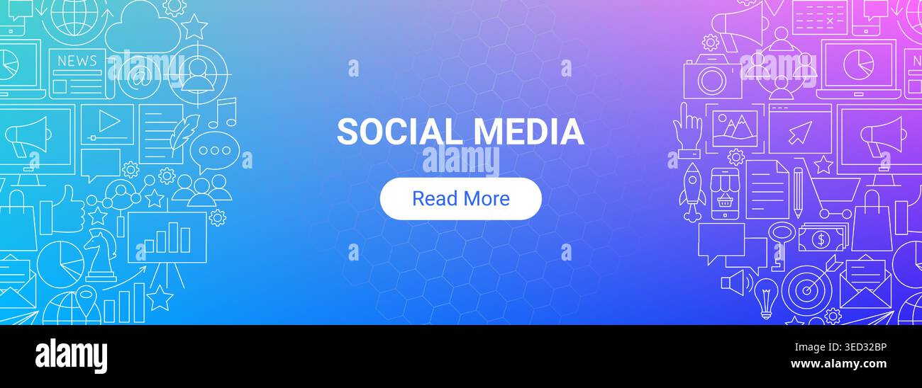 Social Media Line Website Banner Stock Vector