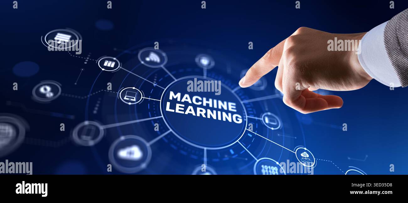 Machine Learning Technology Concept with Neural Networks and Artificial Intelligence Algorithm Data Analysis. Stock Photo