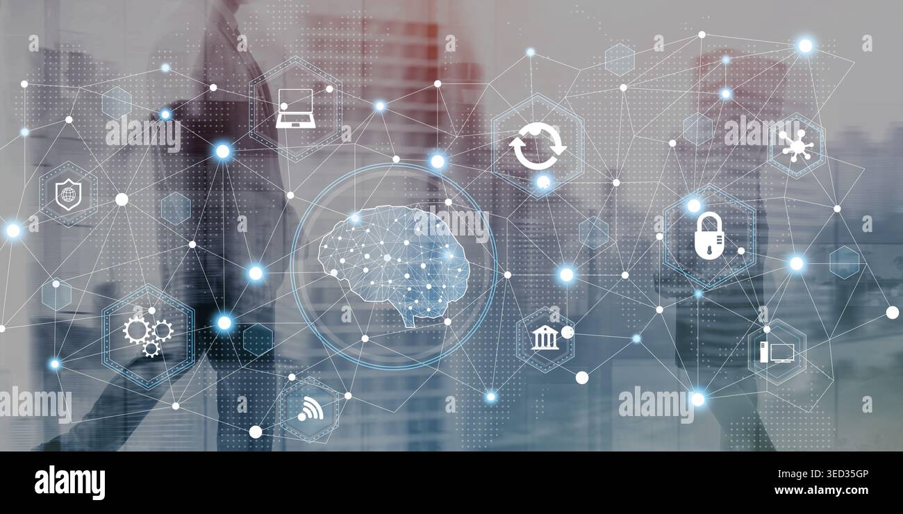Digital Transformation Strategy with AI Powered Cybersecurity Infrastructure. Stock Photo