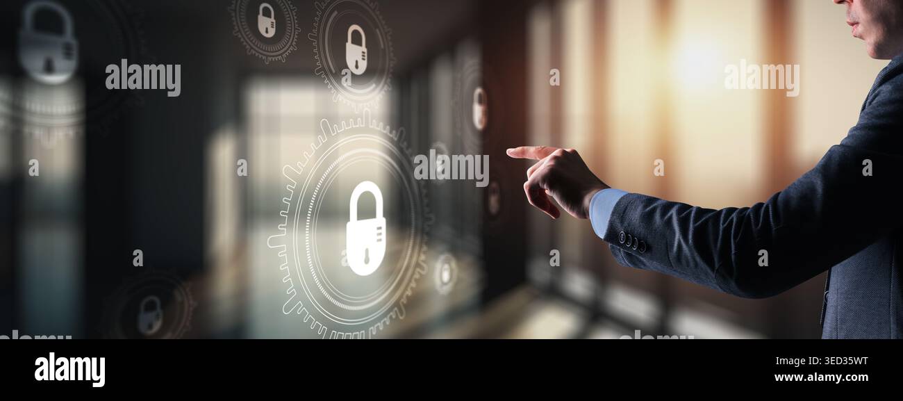 Cyber Security. Gears on a Virtual Screen. Data Protection Technology. Stock Photo