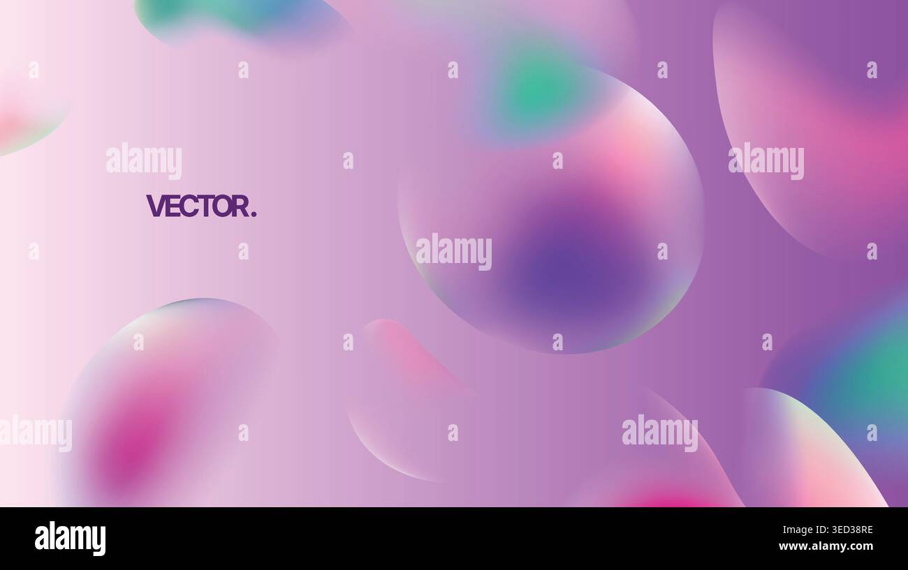 Abstract Pastel Gradient with Floating Iridescent Blobs, Futuristic Soft Background Stock Vector