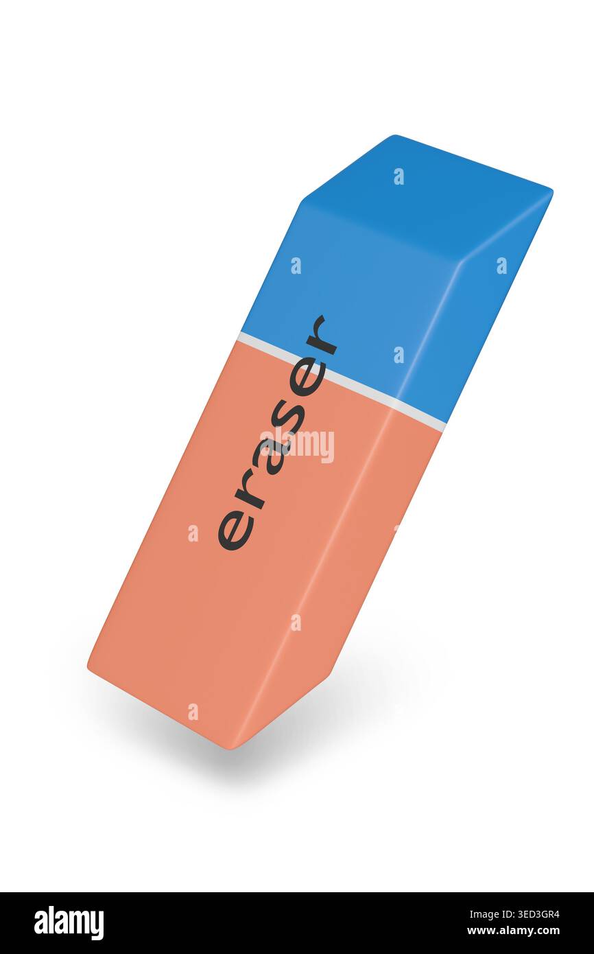 Pencil and ink eraser isolated on white background. 3D illustration. Stock Photo