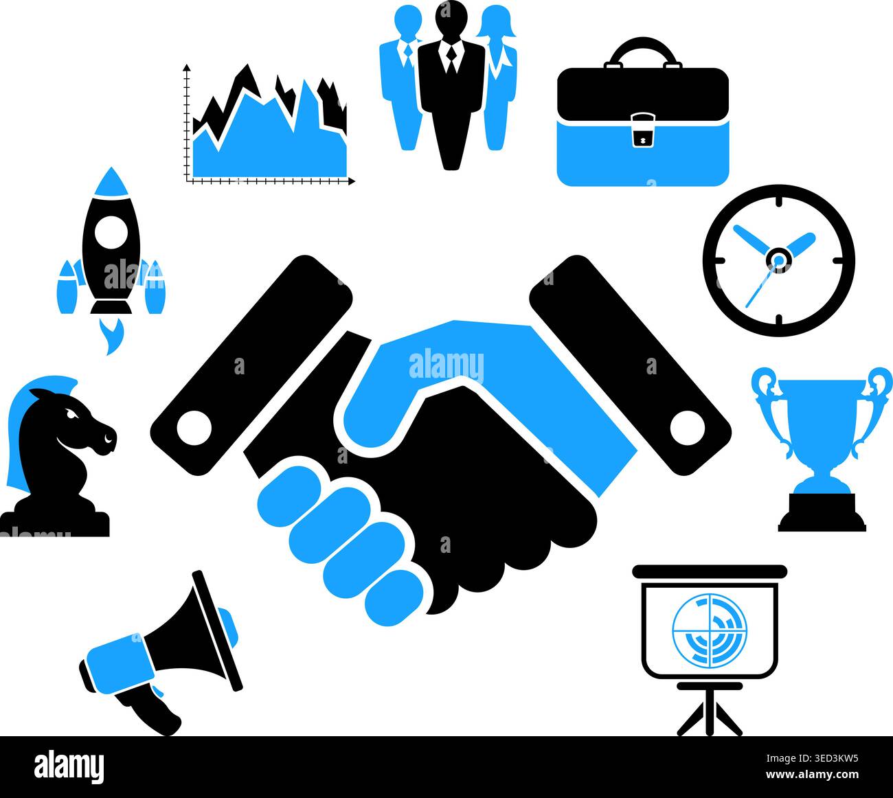 Business Strategy Vector Concept with Icon set in two color such as Finance, Strategy, Idea, Research, Teamwork, Success may be used for Flyer, Poster Stock Vector