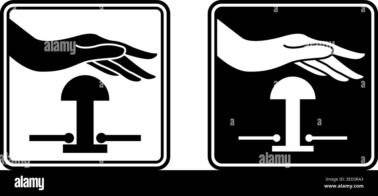 Emergency Stop Push Button Signs. Black and White Vector Icons ...