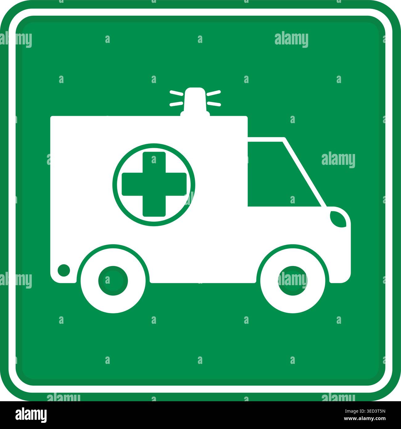 Green Sign Ambulance Pick up Point. Vector Icon. Ambulance Parking Sign. First Aid. Rescue Service Stock Vector