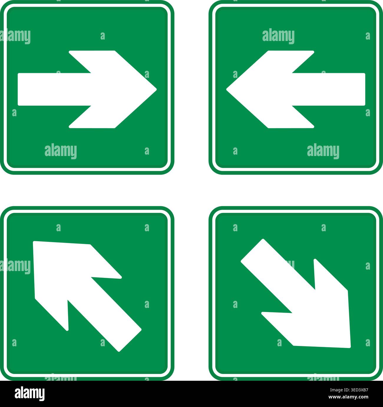 Green Emergency Exit Arrows. Vector Icons. Right, Left, Up, and Down ...