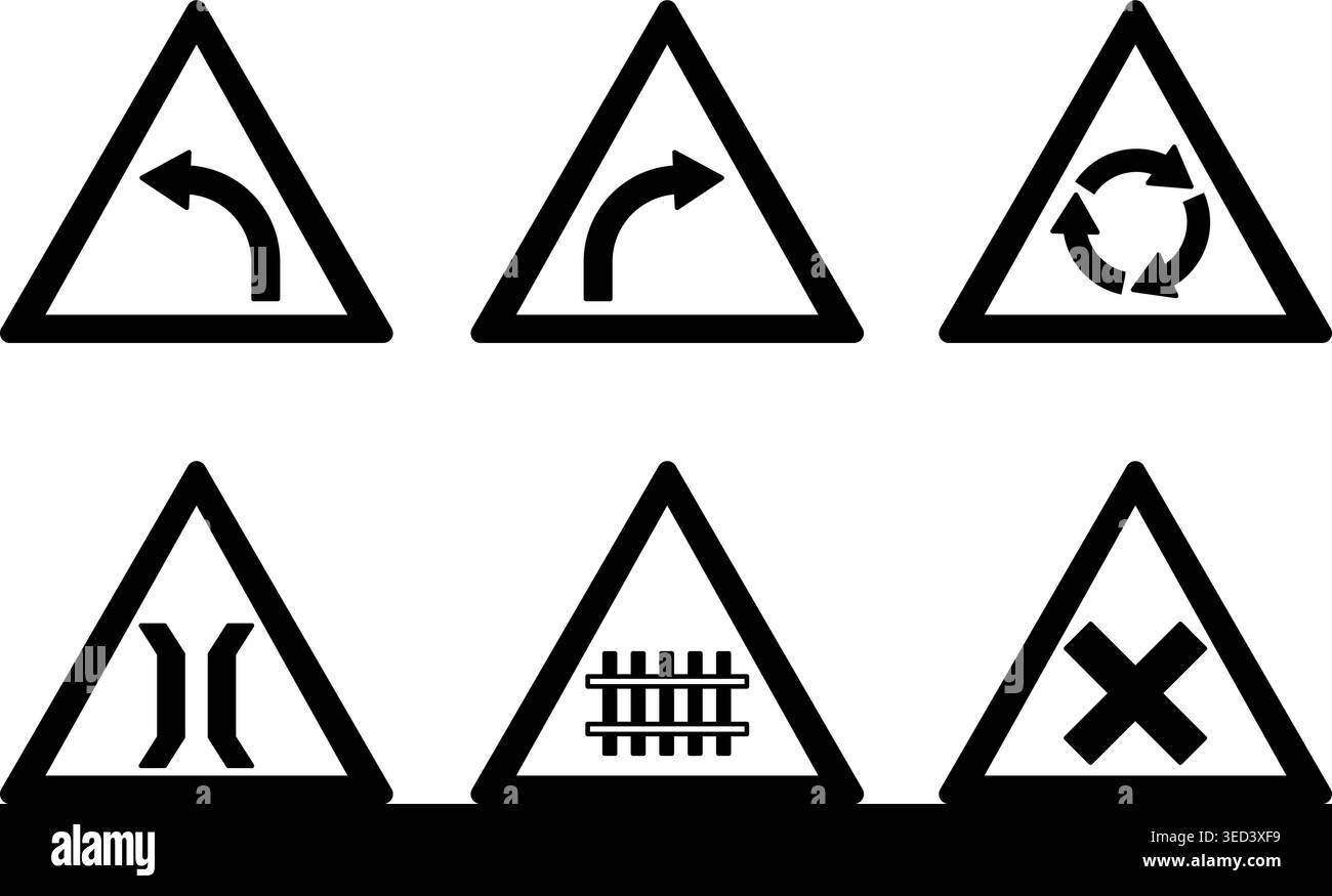 Prohibitory Triangle Road Signs. Vector Icons. Left and Right Turn ...